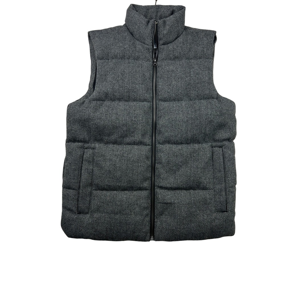 Old Navy Herringbone Puffer Vest XS Gray Quilted Mock Neck Preppy Outdoors